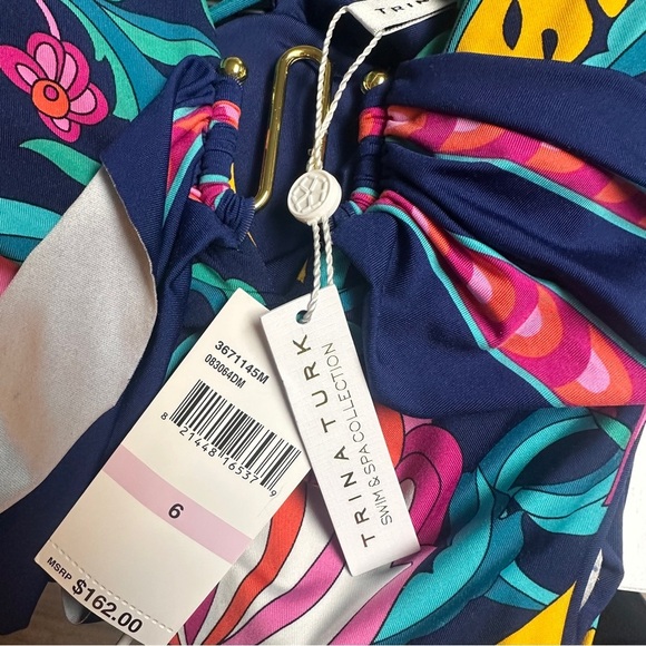 Trina Turk One Piece SwimSuit Women's Standard India Garden Plunge Neck NWT - Picture 11 of 13